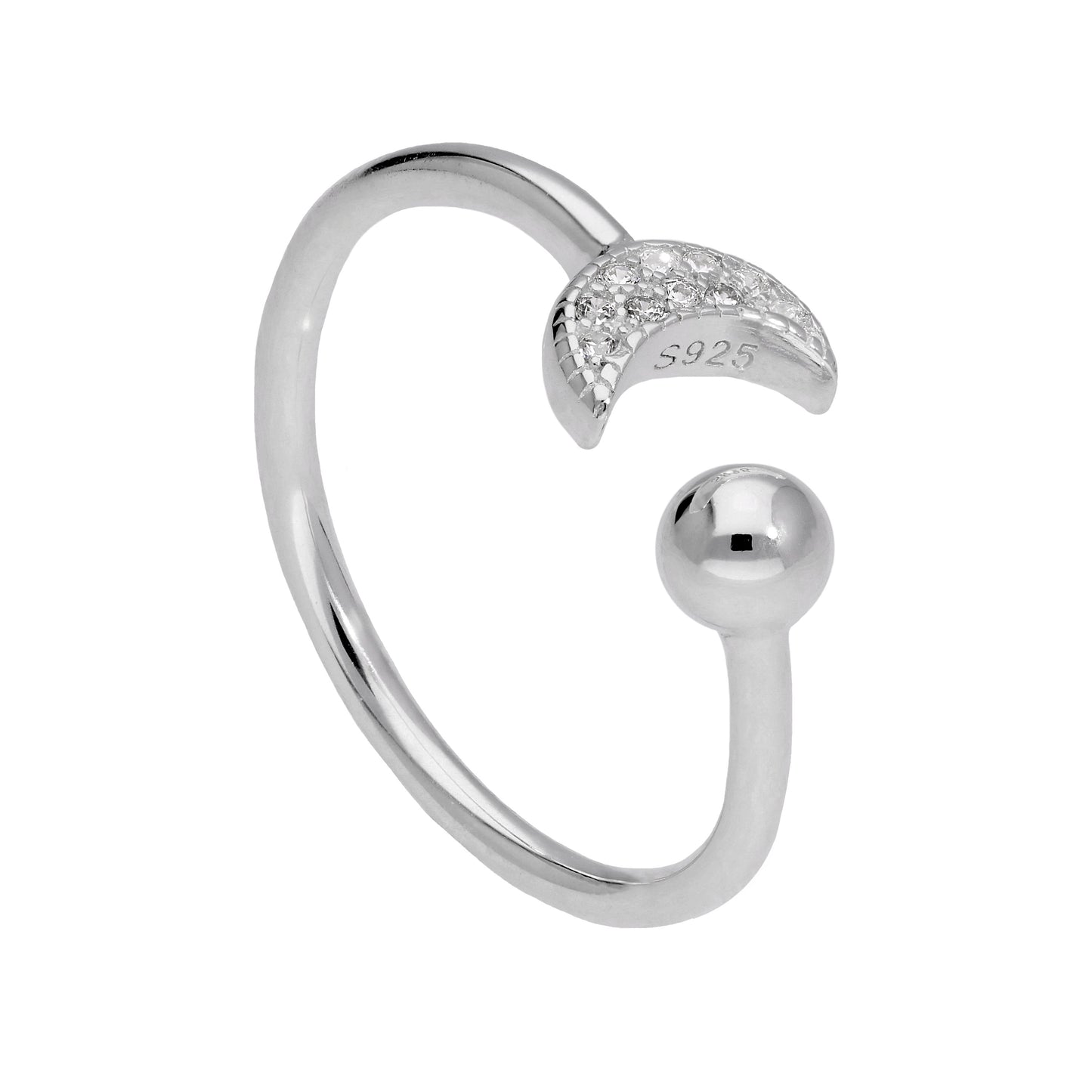 Sterlingsilber & CZ Halbmond Verstellbar Ring