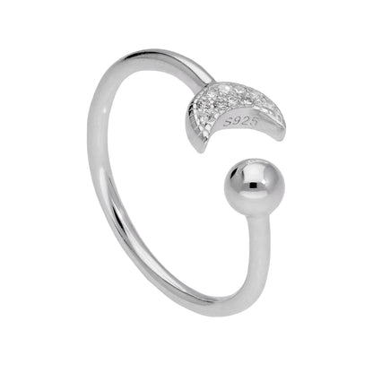 Sterlingsilber & CZ Halbmond Verstellbar Ring