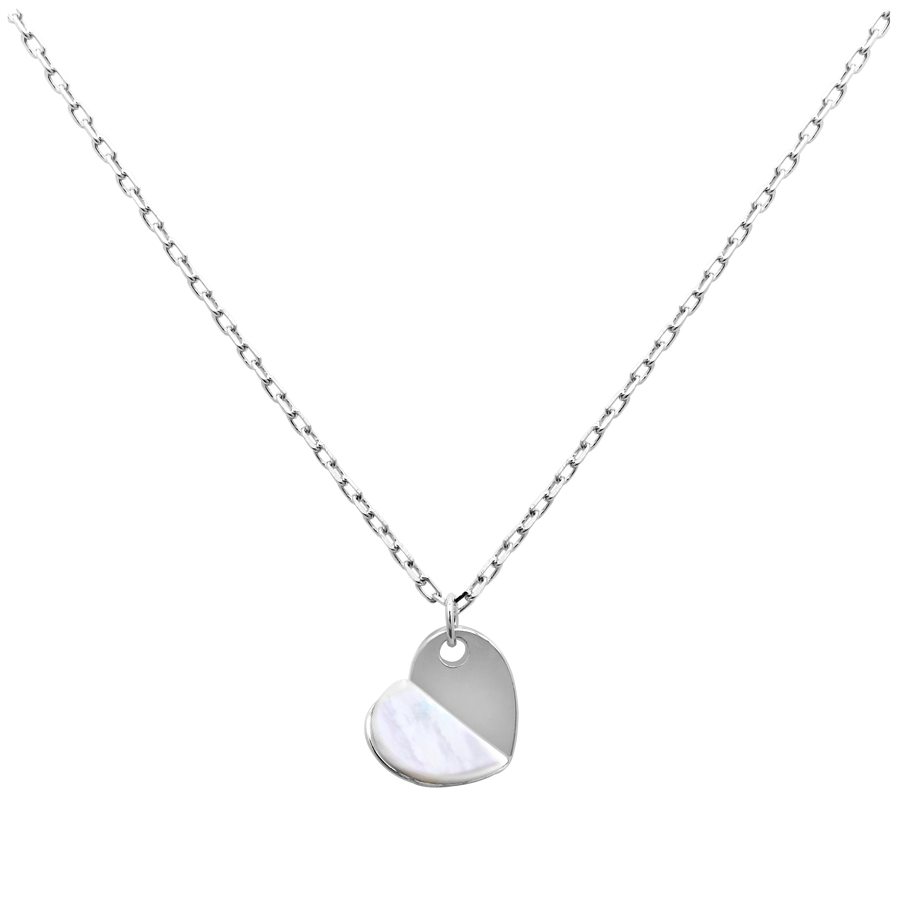 Sterlingsilber Geteilt Perlmutt Herz Halskette 45,5 cm