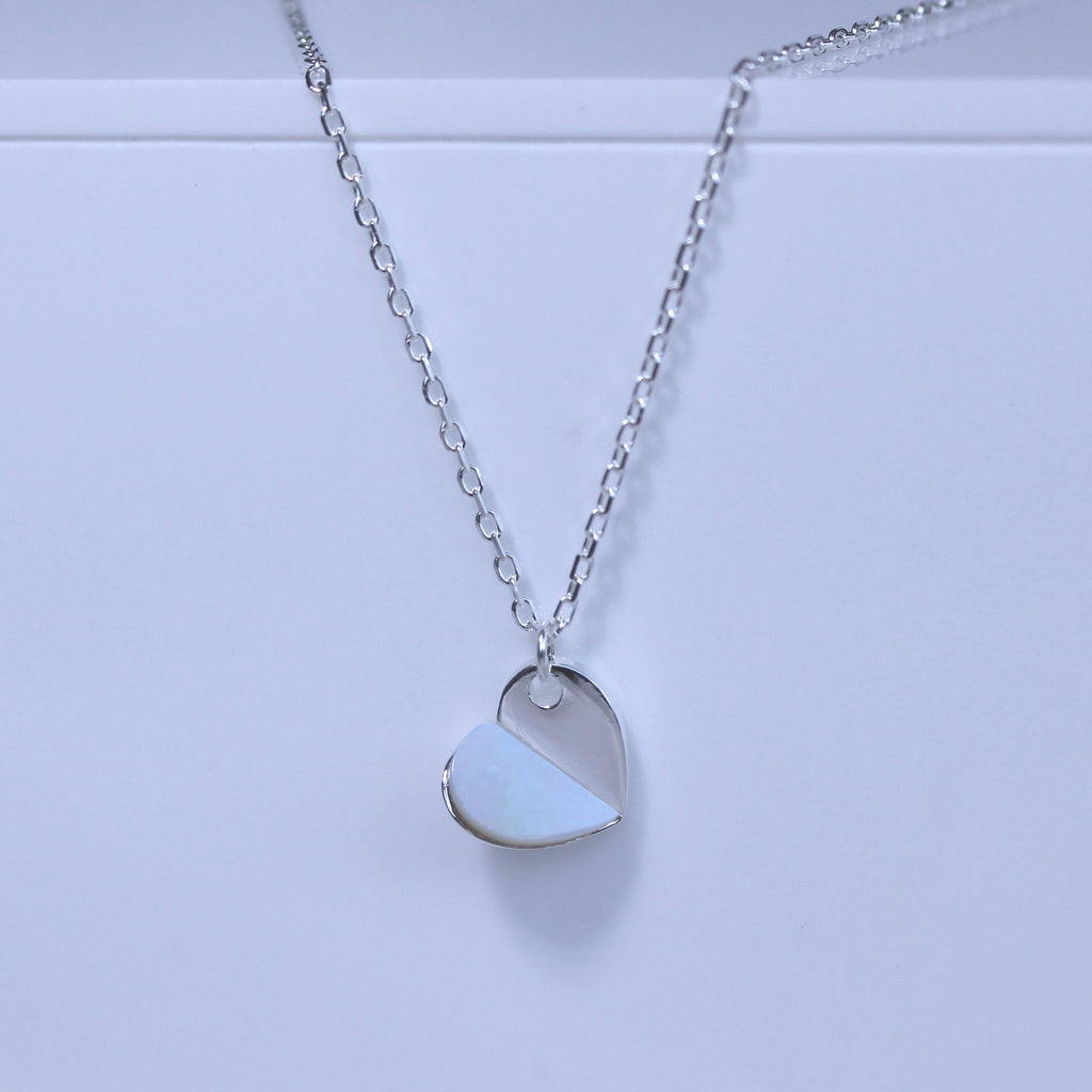 Sterlingsilber Geteilt Perlmutt Herz Halskette 45,5 cm