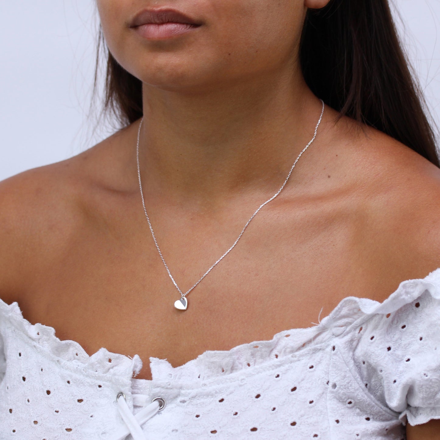 Sterlingsilber Geteilt Perlmutt Herz Halskette 45,5cm