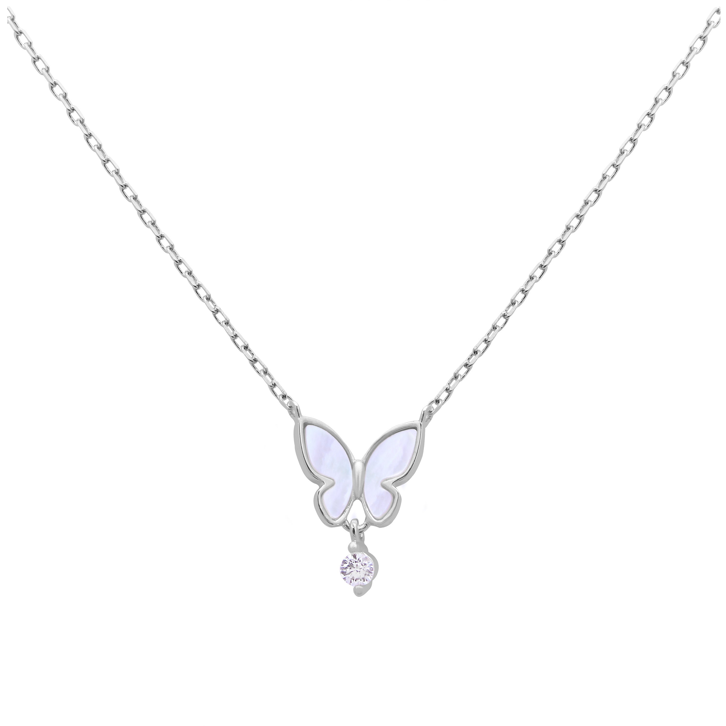 Sterlingsilber Perlmutt Schmetterling CZ Halskette 45,5 cm