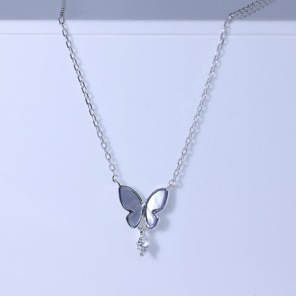 Sterlingsilber Perlmutt Schmetterling CZ Halskette 45,5 cm