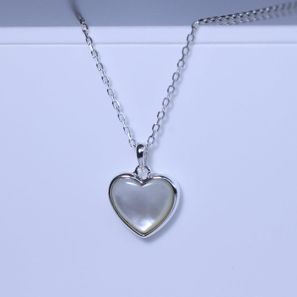 Halskette aus Sterlingsilber mit Perlmutt-Herz, 45 cm