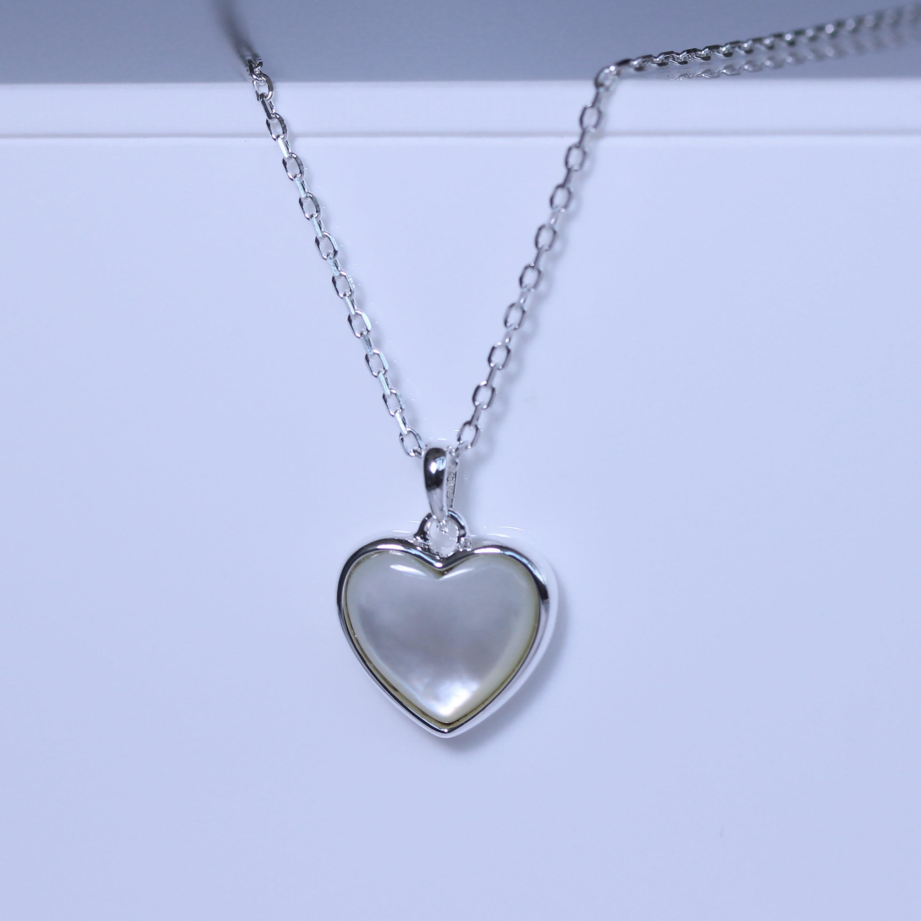 Sterlingsilber Perlmutt Herz Halskette 45,5 cm