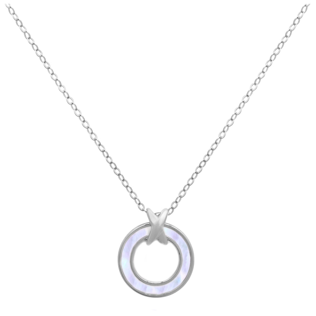 Sterlingsilber Perlmutt Karma Kreis Halskette 45,5 cm