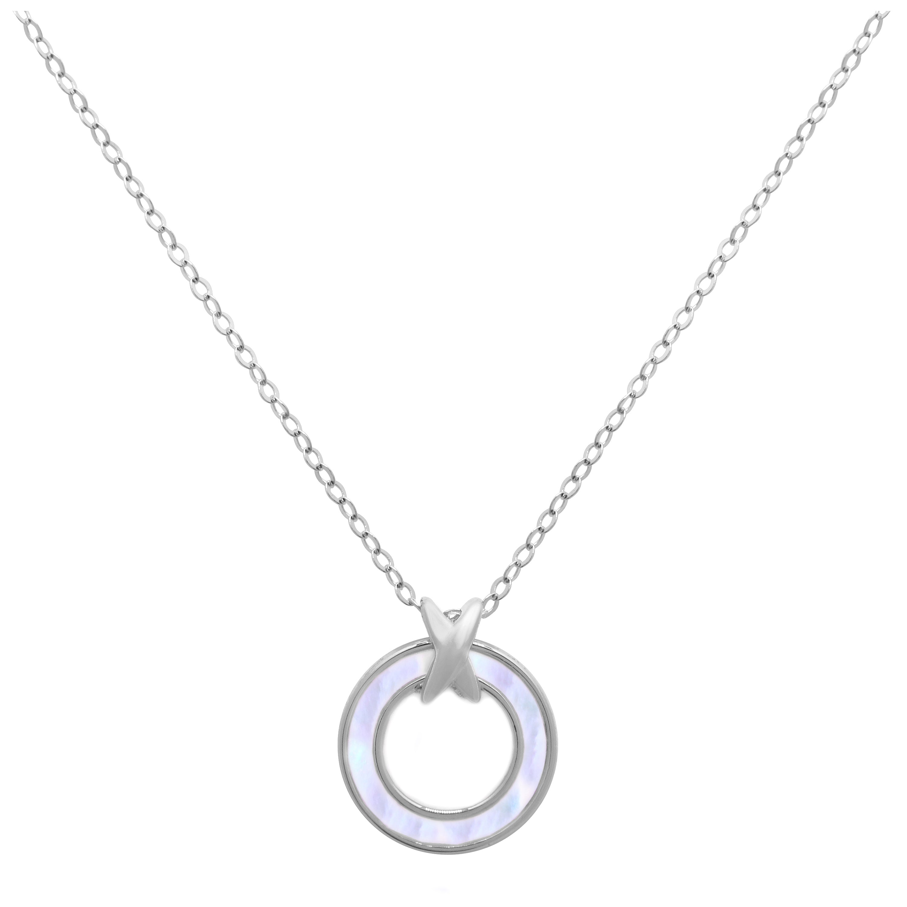 Sterlingsilber Perlmutt Karma Kreis Halskette 45,5 cm
