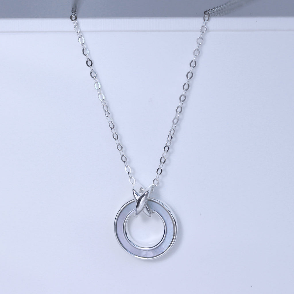 Sterlingsilber Perlmutt Karma Kreis Halskette 45,5 cm