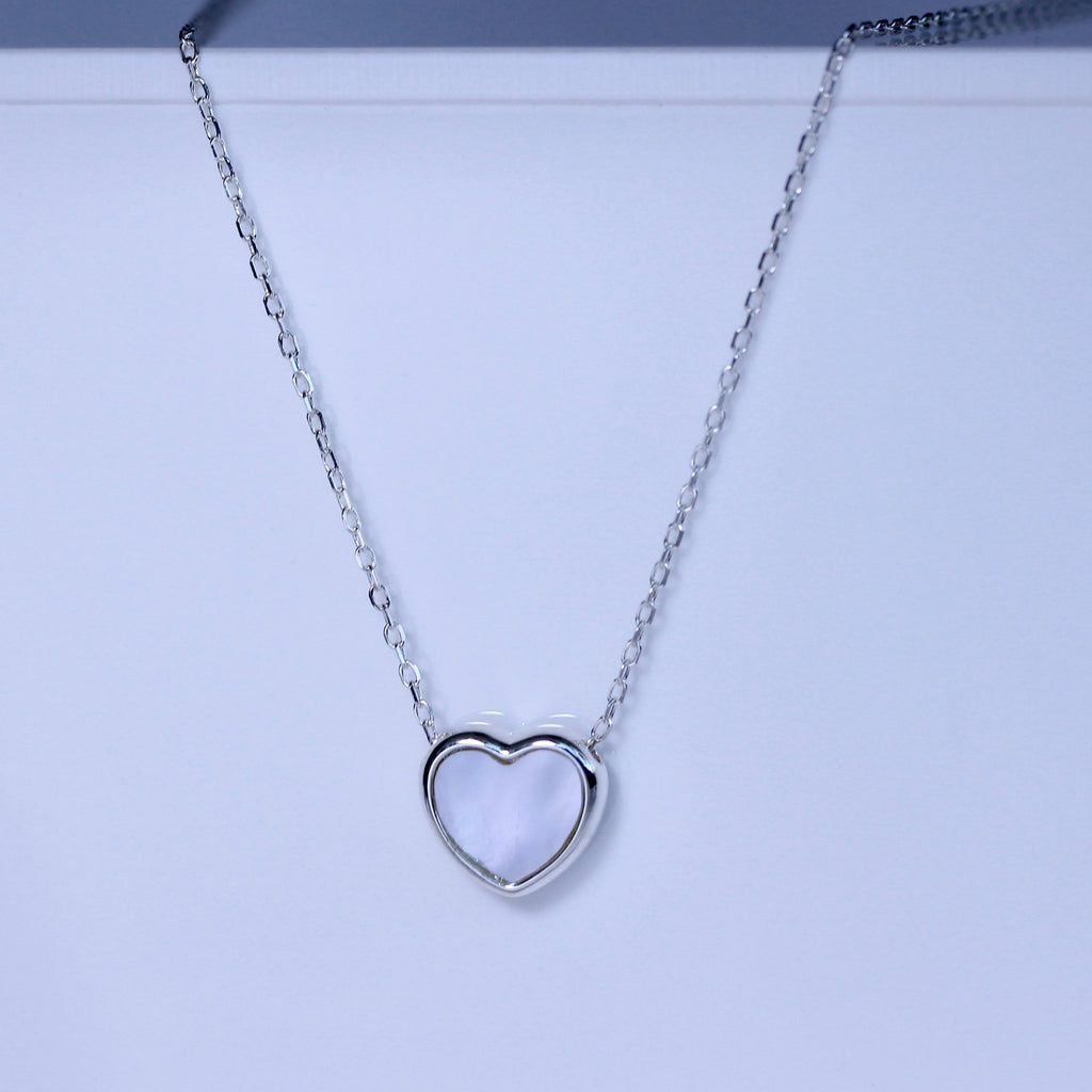 Halskette aus Sterlingsilber mit Perlmutt-Herz, 45 cm
