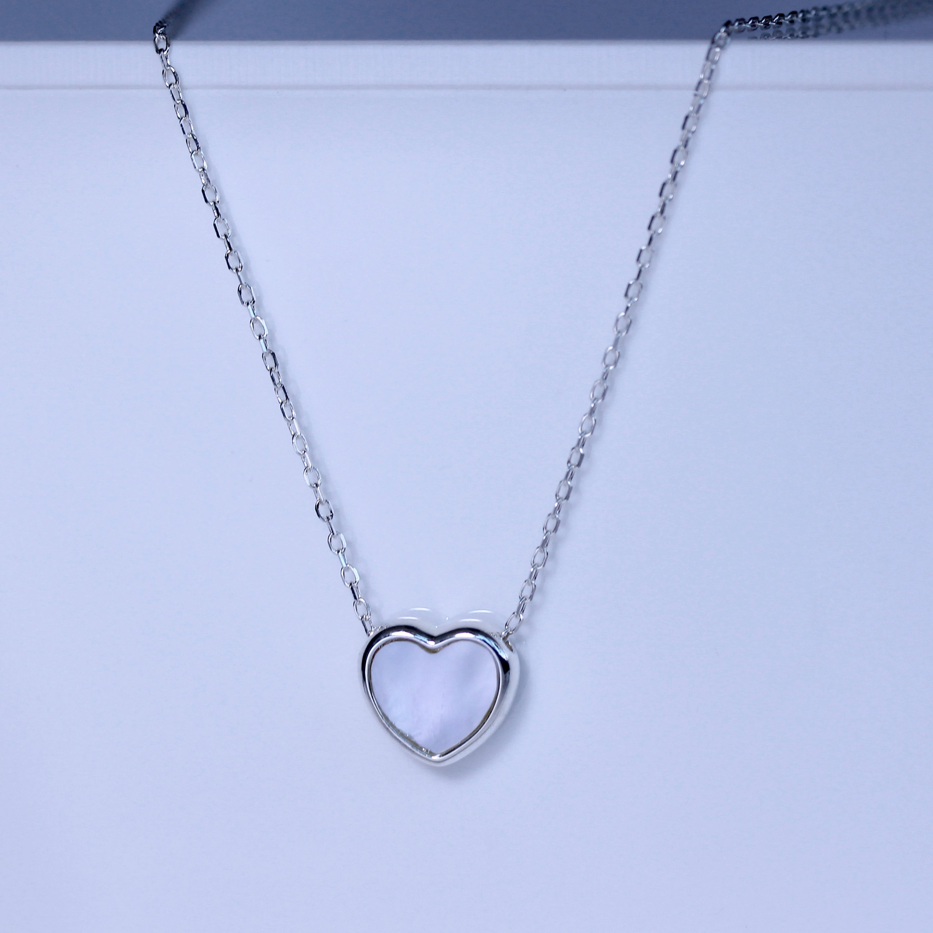 Sterlingsilber Perlmutt Herz Halskette 45,5 cm