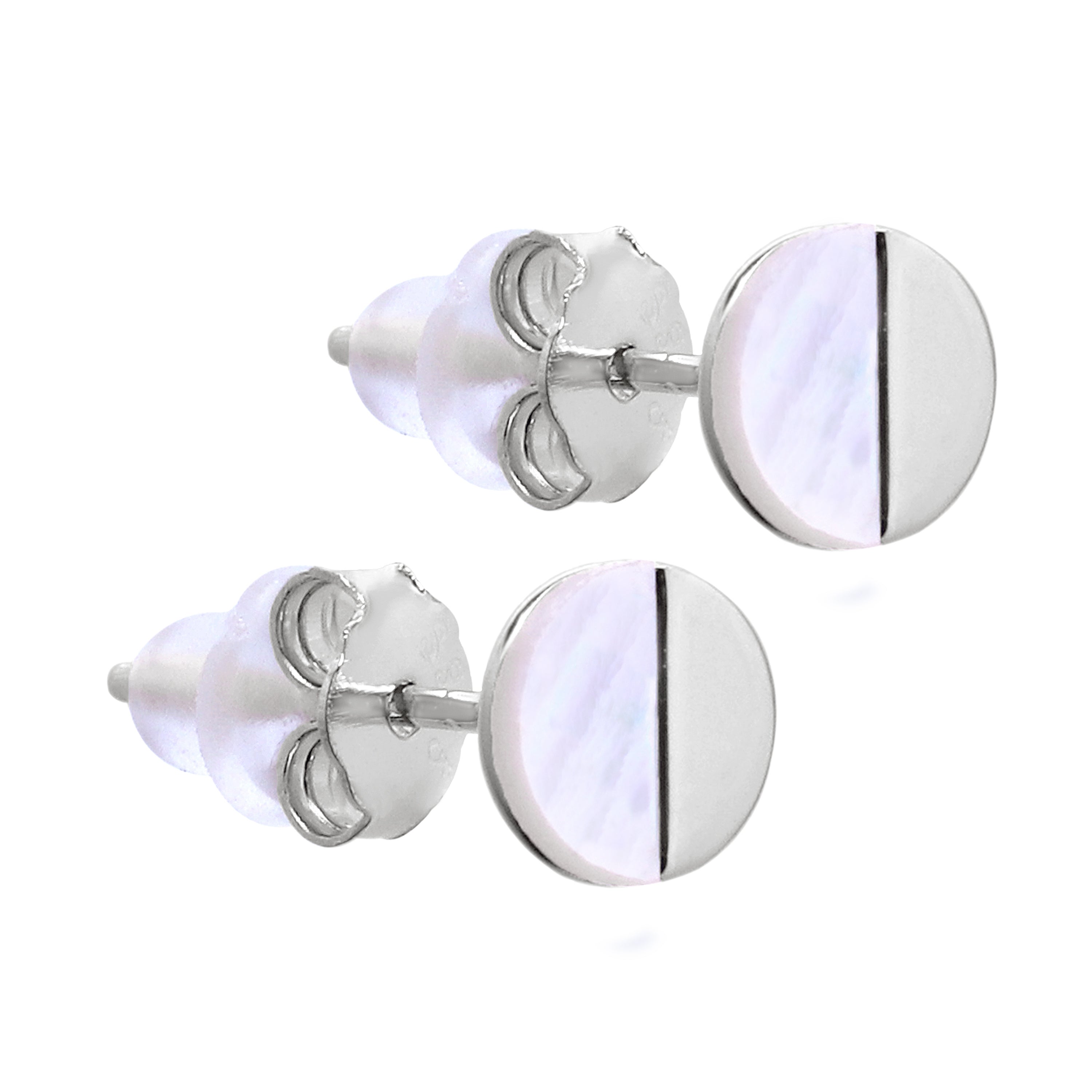 Sterlingsilber Geteilt Perlmutt Rund Ohrstecker