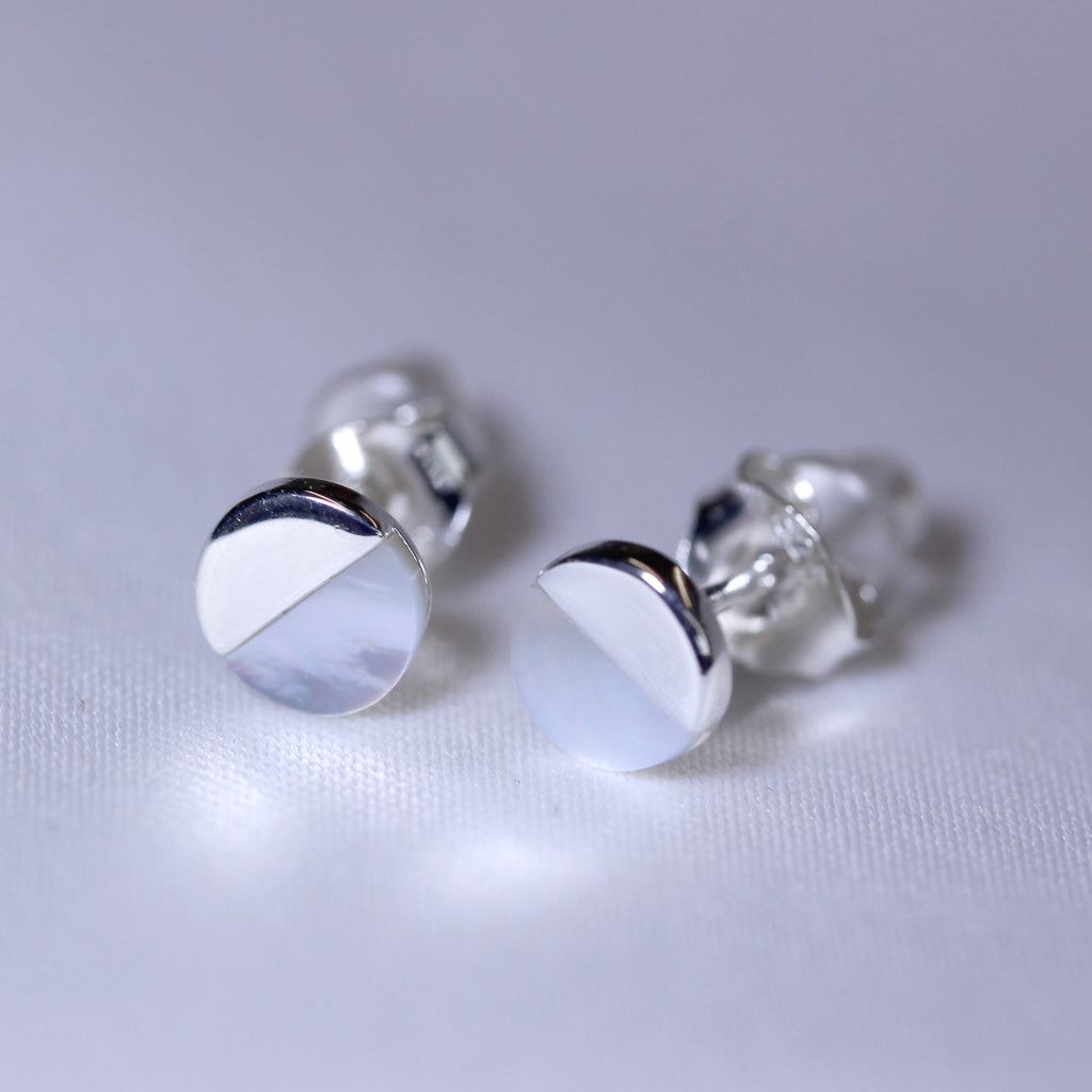Sterlingsilber Geteilt Perlmutt Rund Ohrstecker