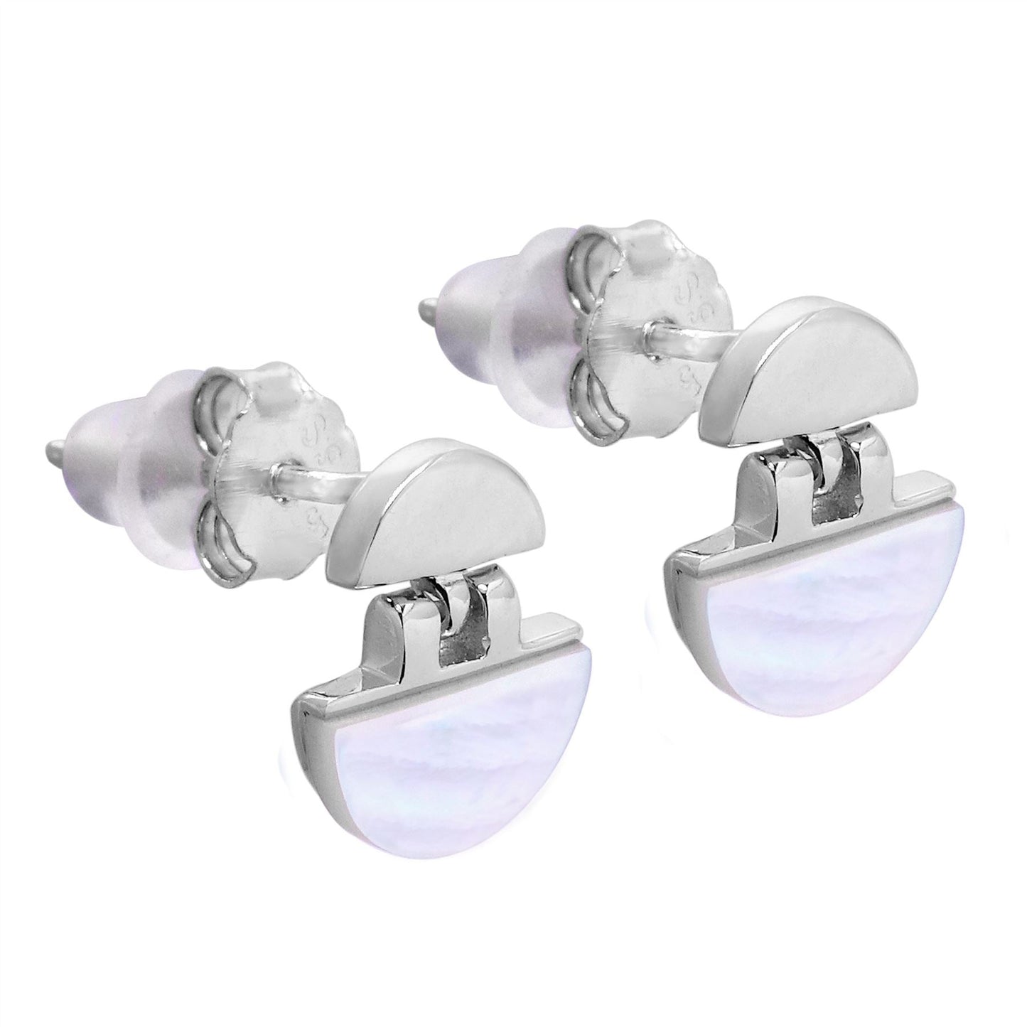 Geteilte Ohrstecker aus Sterlingsilber mit runden Perlmutt-Anhängern