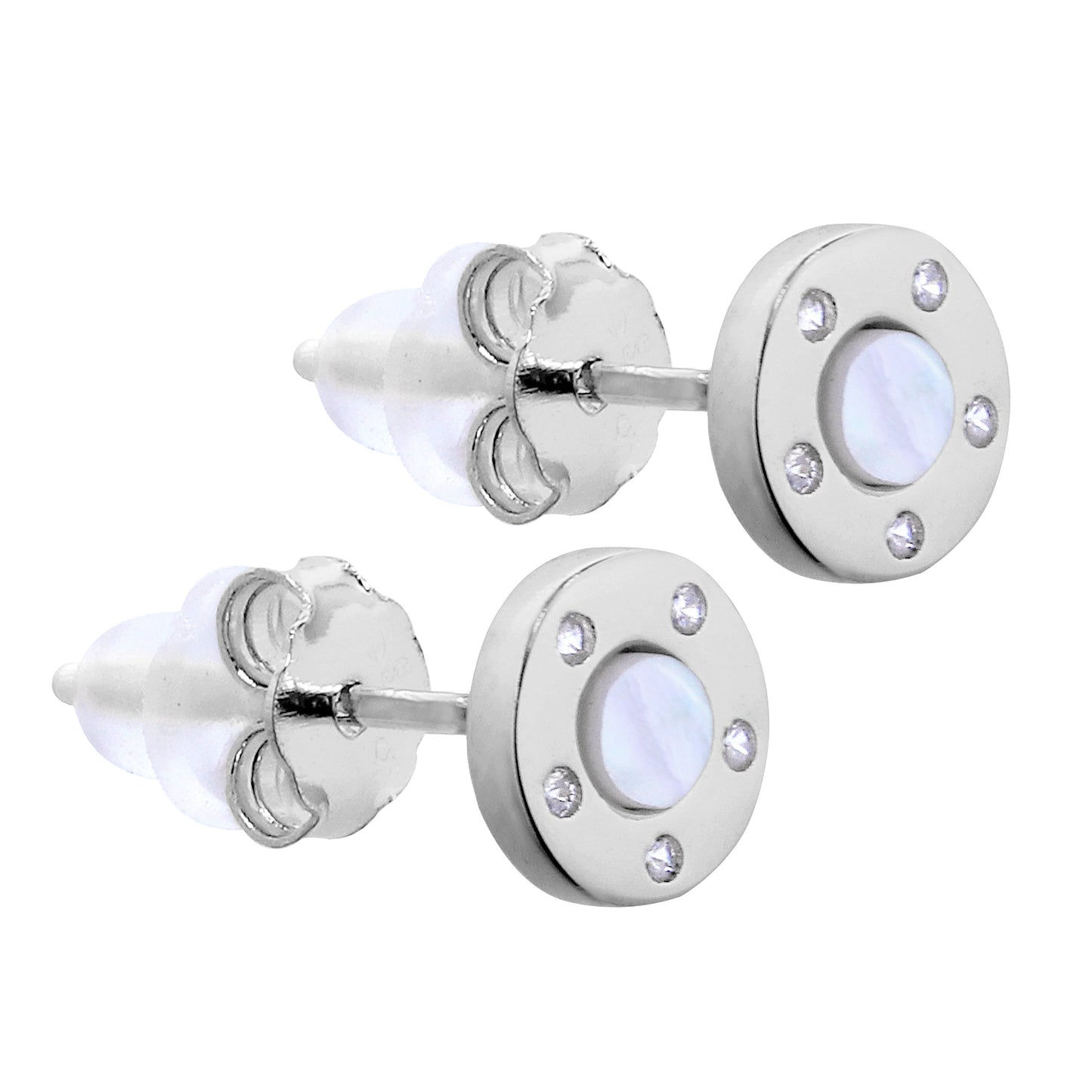 Sterlingsilber Rund Perlmutt & CZ Ohrstecker