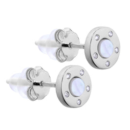 Sterlingsilber Rund Perlmutt & CZ Ohrstecker