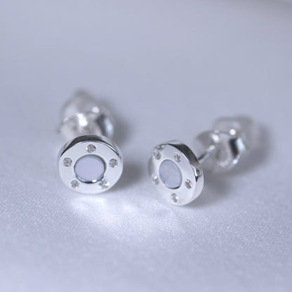 Sterlingsilber Rund Perlmutt & CZ Ohrstecker