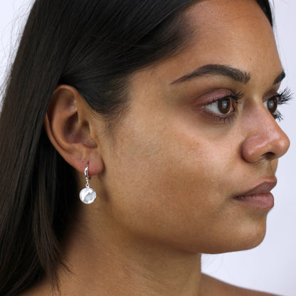 Sterlingsilber Rund Perlmutt Anhänger Creolen Ohrringe