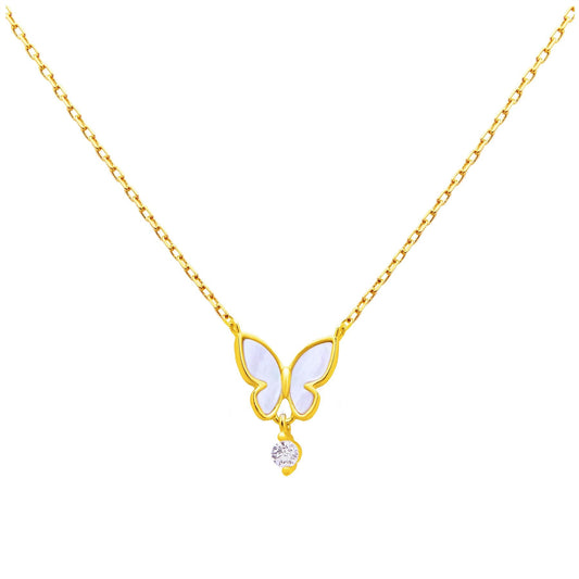 Gold Plated Sterling Silver Butterfly CZ Necklace 18 Inch