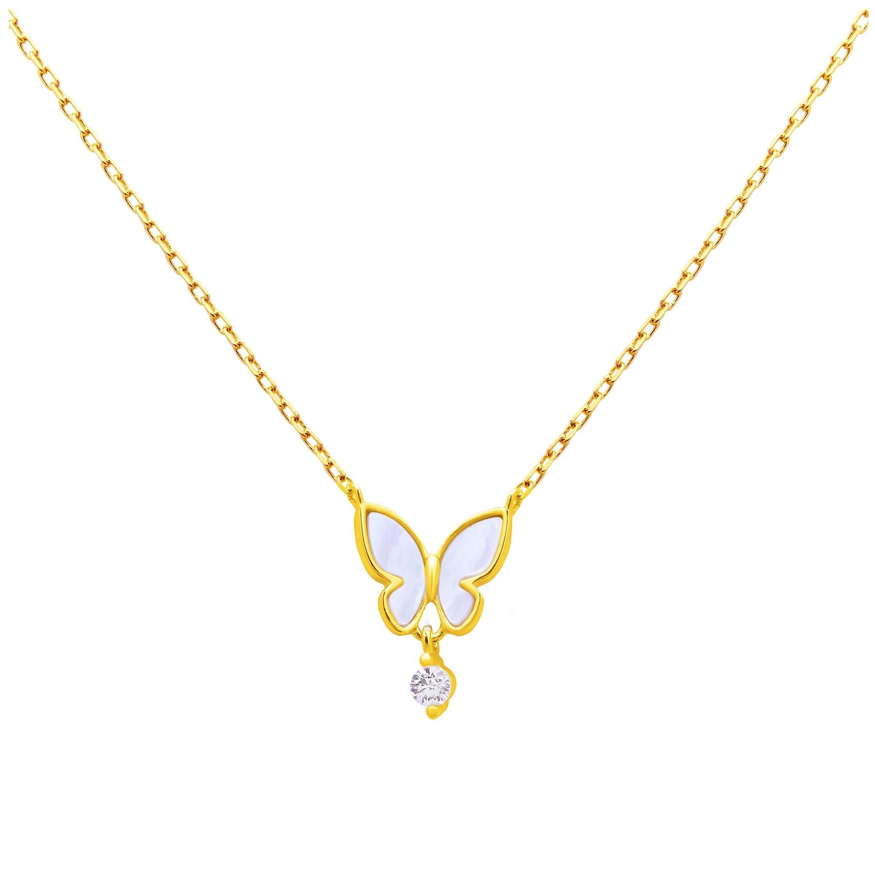 Vergoldete Halskette aus Sterlingsilber mit Schmetterling und Zirkonia, 18 Zoll