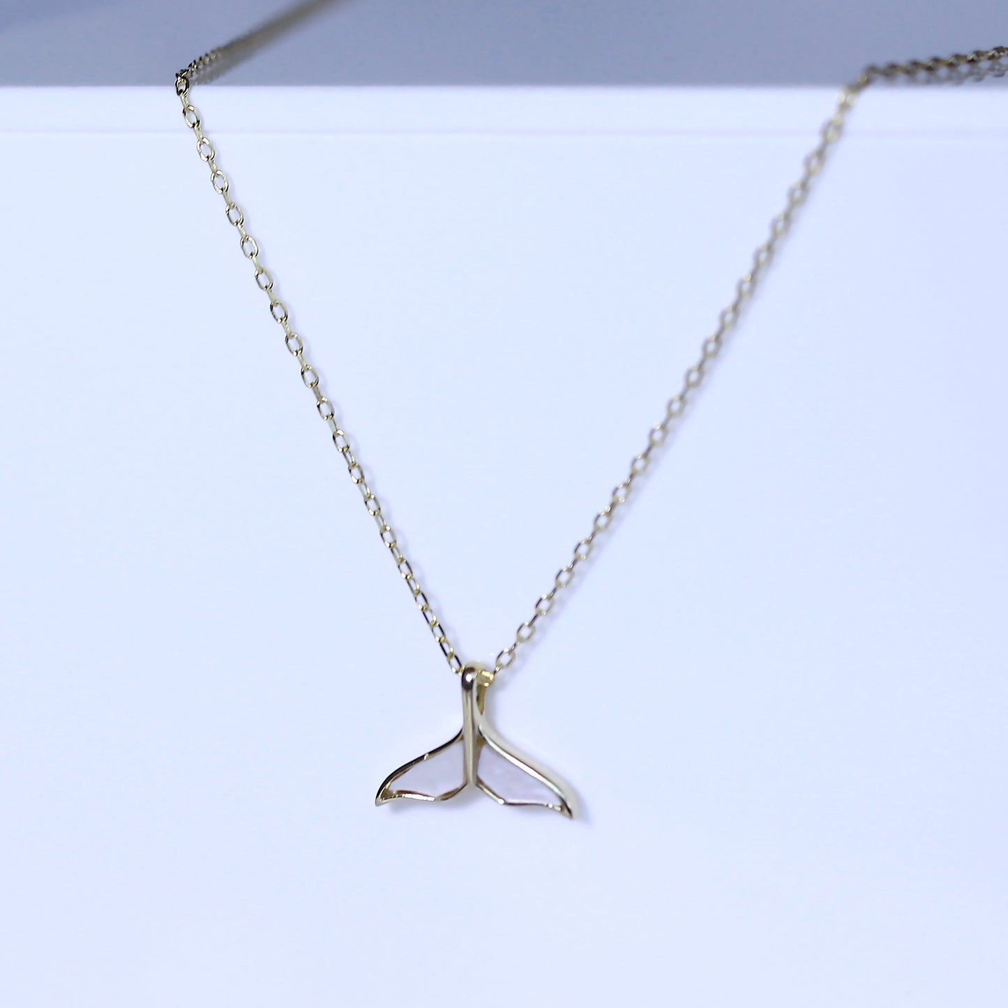 Vergoldet Sterlingsilber Perlmutt Walschwanz Halskette - 45,5cm