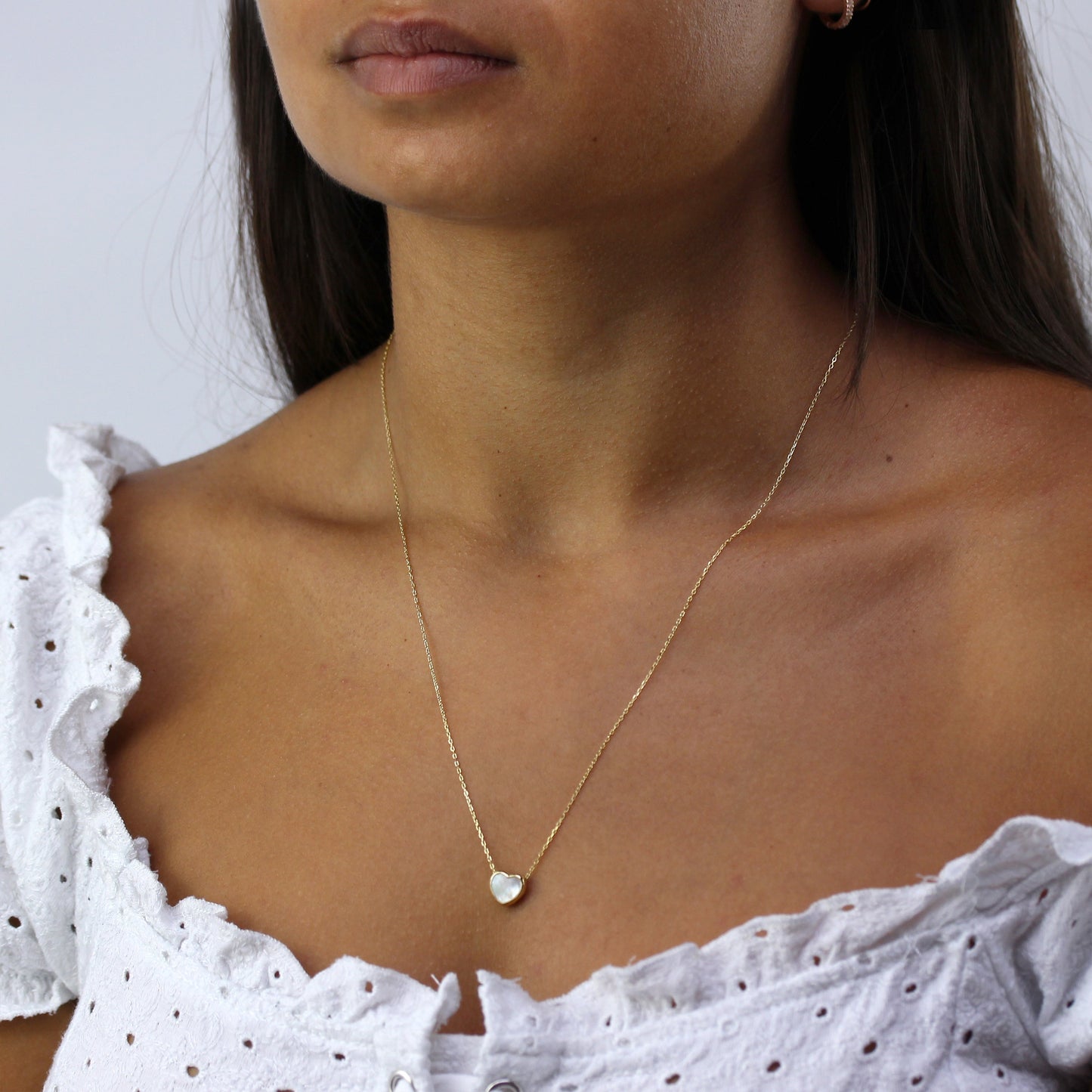 Vergoldet Sterlingsilber Perlmutt Herz Halskette