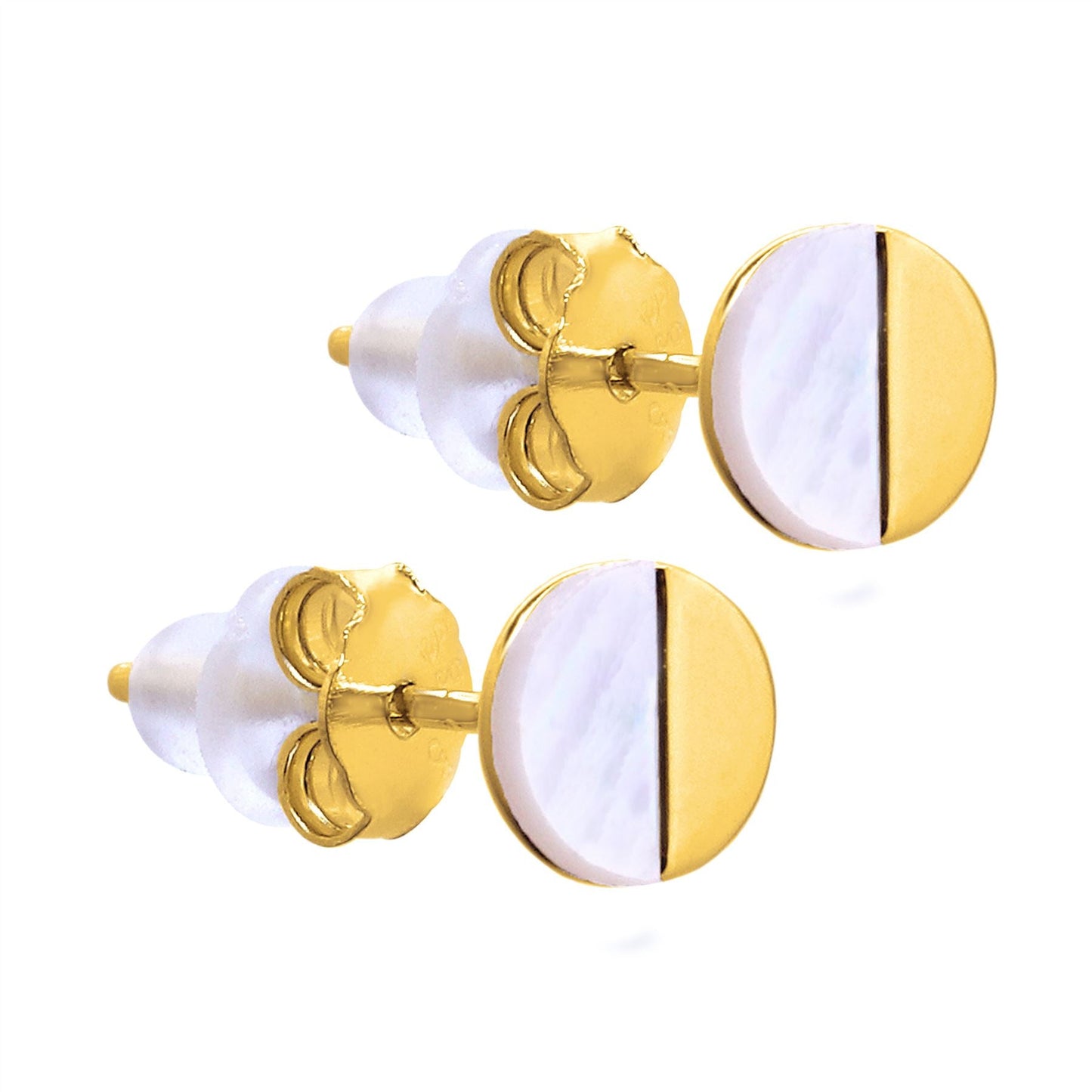 Gold Plated Sterling Silver Split Mother of Pearl Round Stud Earrings