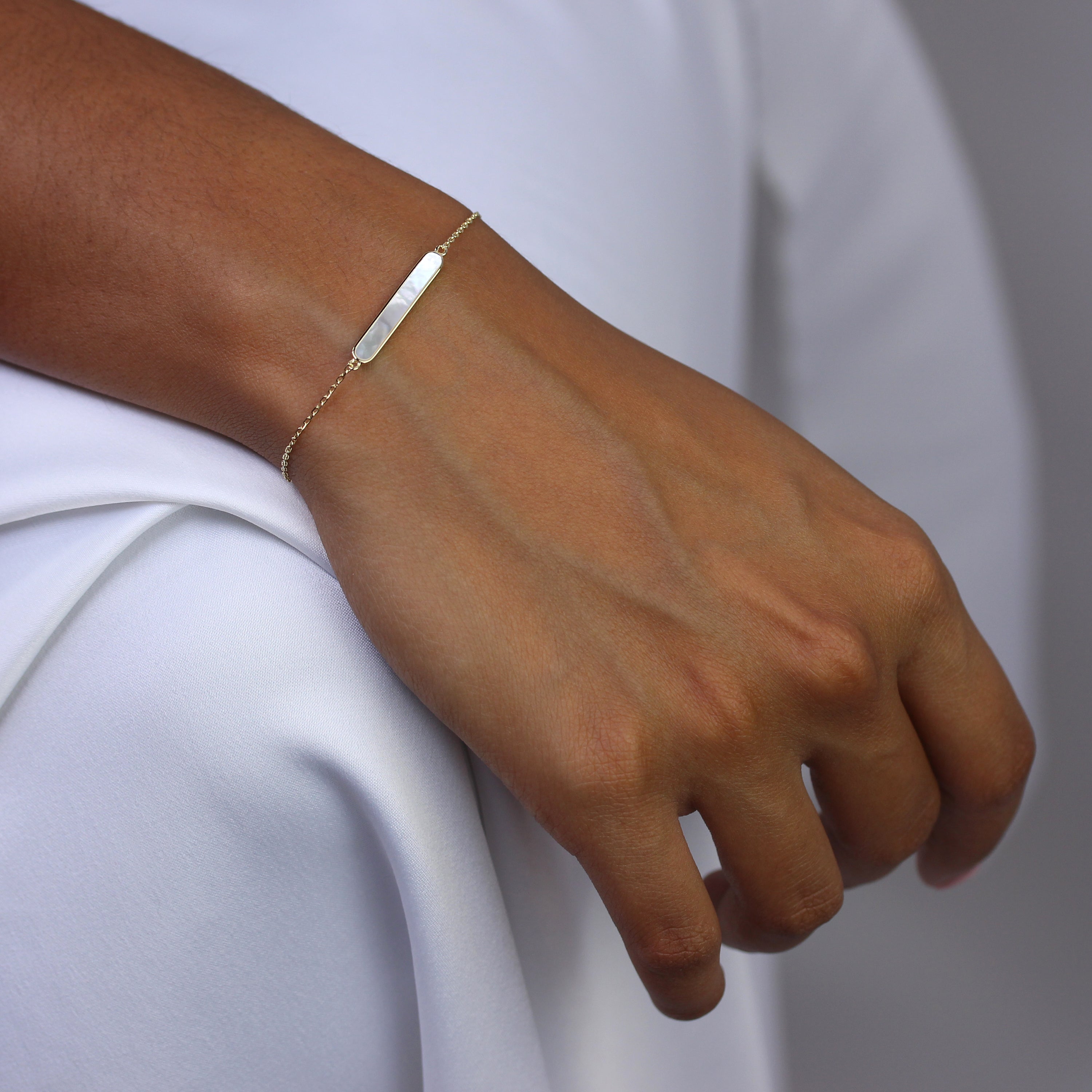 Vergoldetes Sterlingsilber Perlmutt Bar Verstellbares Armband