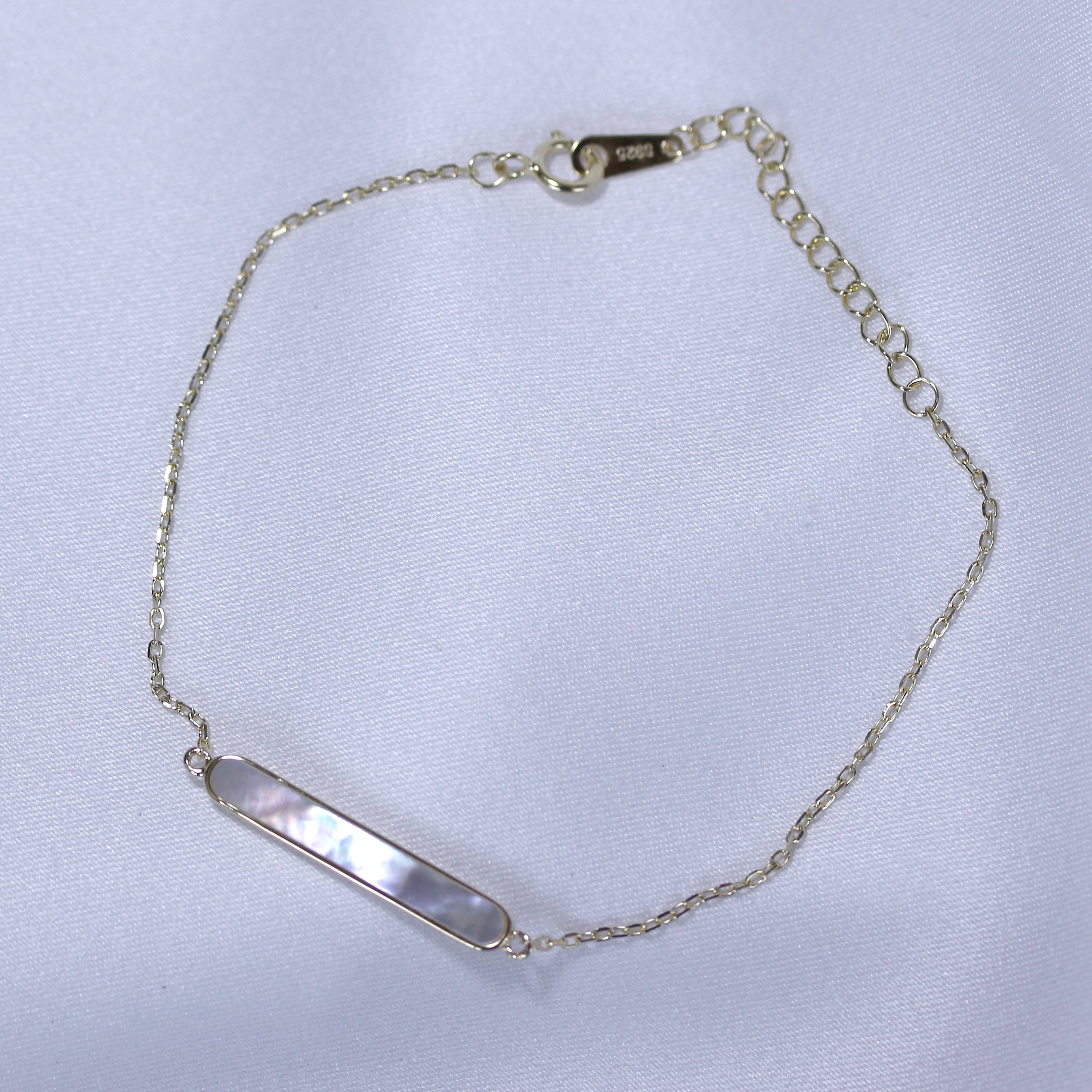 Vergoldetes Sterlingsilber Perlmutt Bar Verstellbares Armband