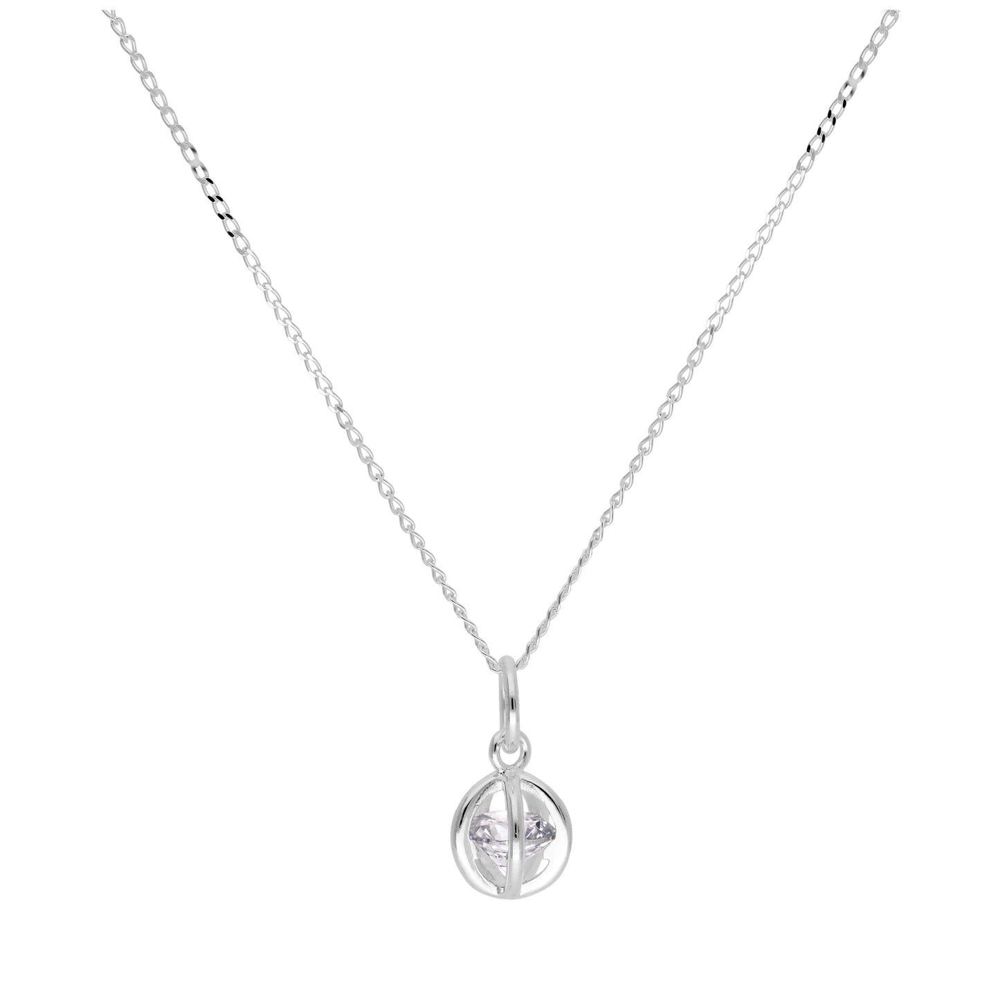Halskette aus Sterlingsilber mit offenen Kugeln und Zirkonia 14–22