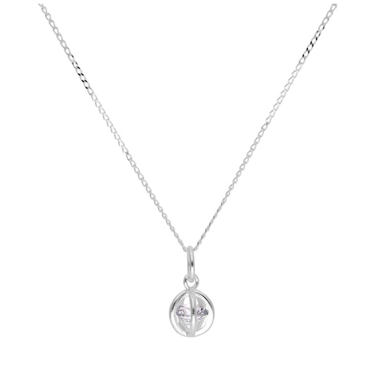 Sterling Silver & CZ Crystal Open Ball Necklace 14 - 22
