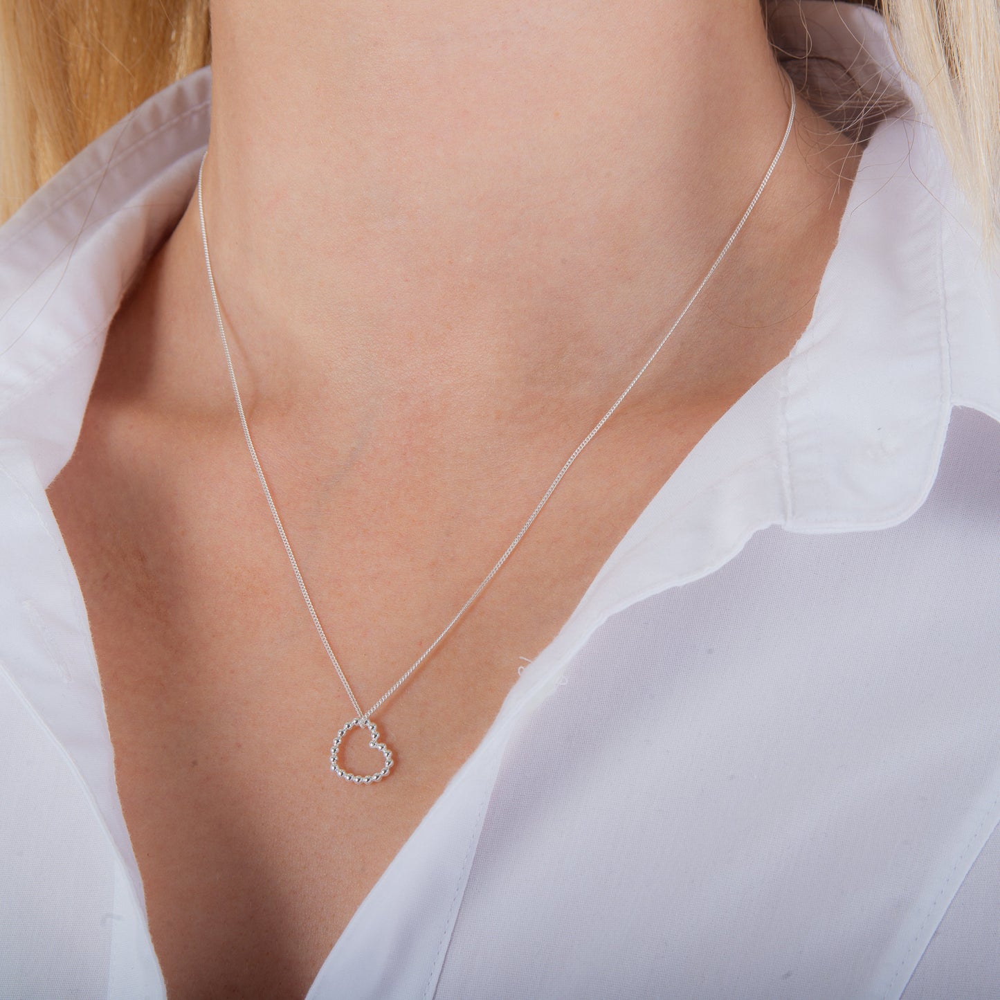 Halskette mit offenem Herz aus Sterlingsilber und Perlen 14–32 Zoll