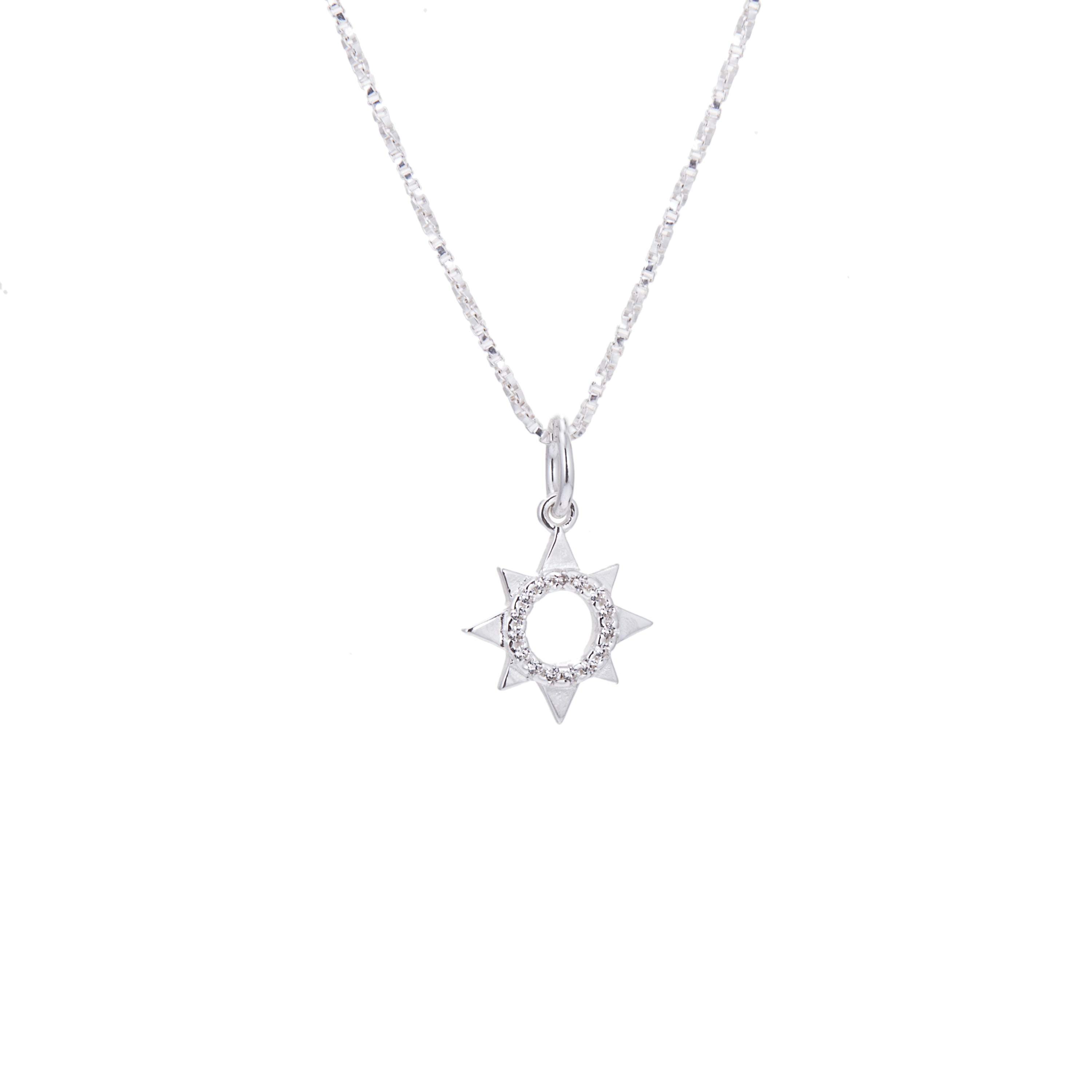 Halskette aus Sterlingsilber mit offener Sonne, 14–32 Zoll