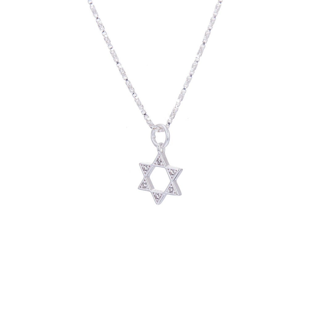 Halskette aus Sterlingsilber und Zirkonia mit Davidstern 14–32 Zoll