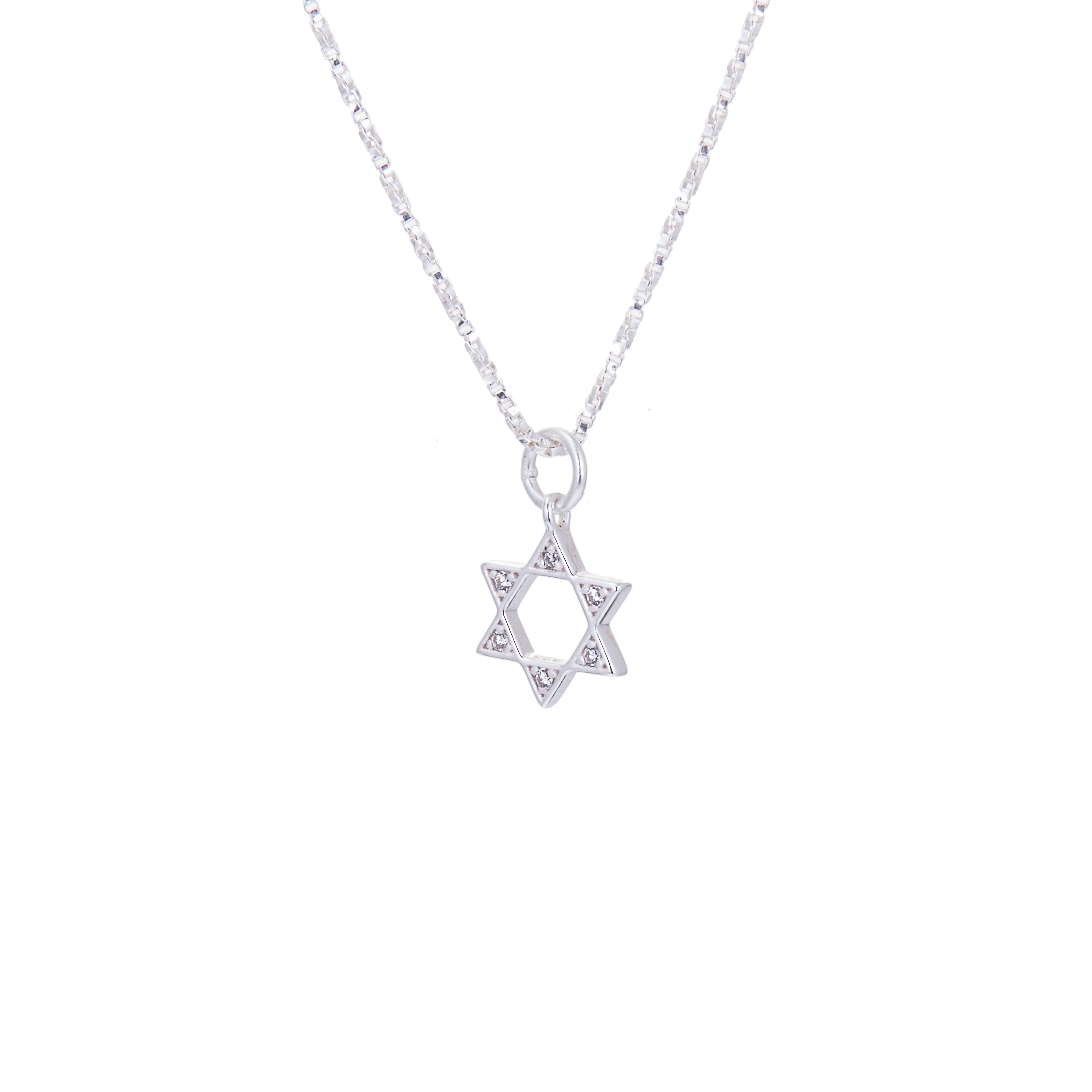Halskette aus Sterlingsilber und Zirkonia mit Davidstern 14–32 Zoll