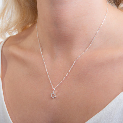 Halskette aus Sterlingsilber und Zirkonia mit Davidstern 14–32 Zoll