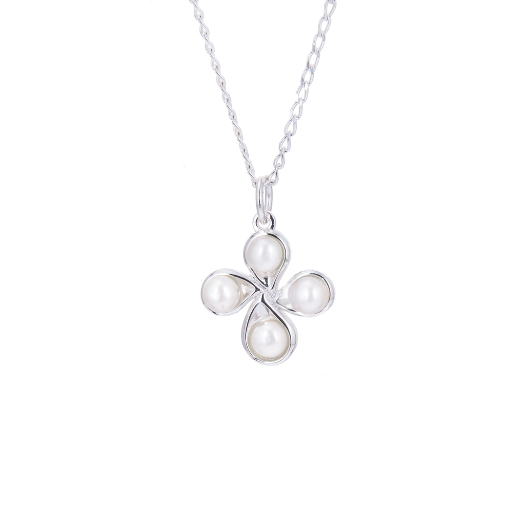 Halskette aus Sterlingsilber mit Perle und vierblättrigem Kleeblatt, 35-55 cm