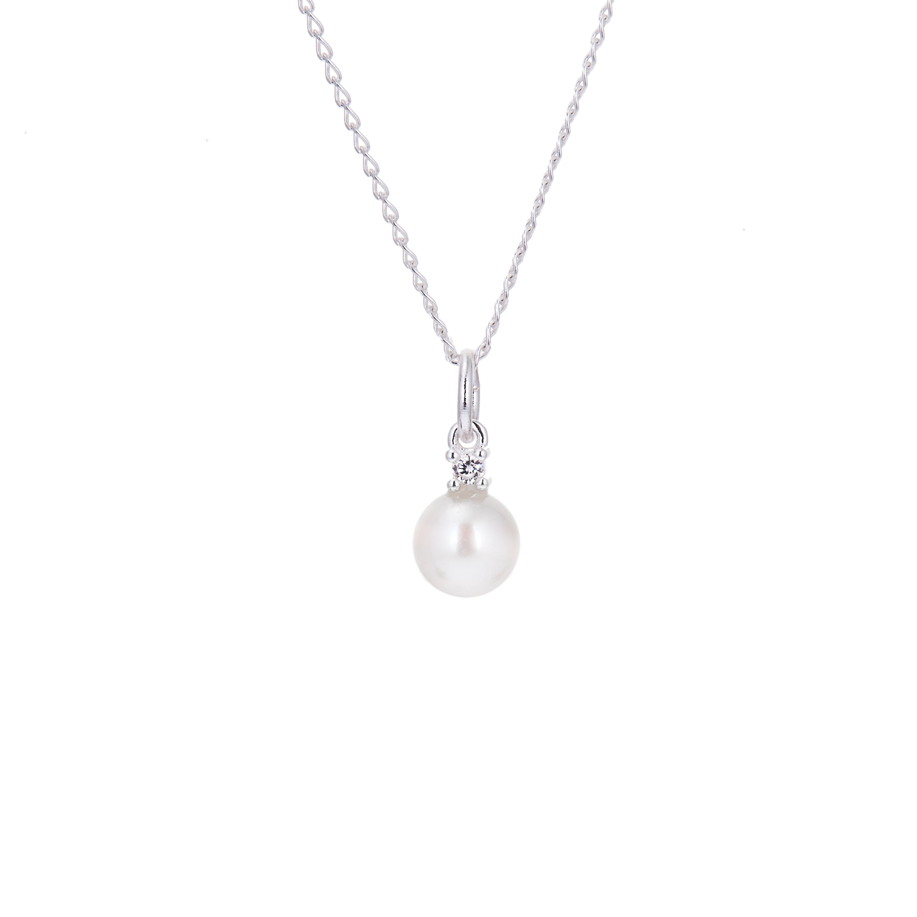 Halskette aus Sterlingsilber mit Zirkonia und 6,5 mm Perlen, 14–22 Zoll