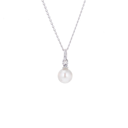 Halskette aus Sterlingsilber mit Zirkonia und 6,5 mm Perlen, 14–22 Zoll