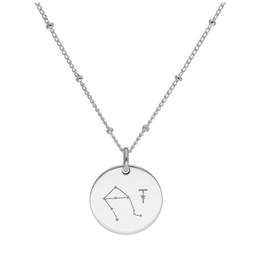 Bespoke Sterling Silver Libra Constellation & Initial Necklace 12-24 Inch