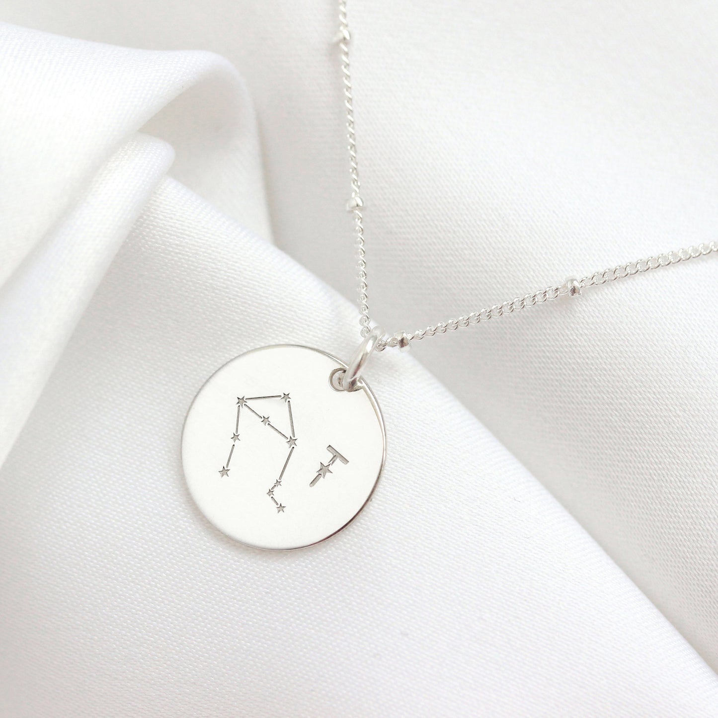 Bespoke Sterling Silver Libra Constellation & Initial Necklace 12-24 Inch