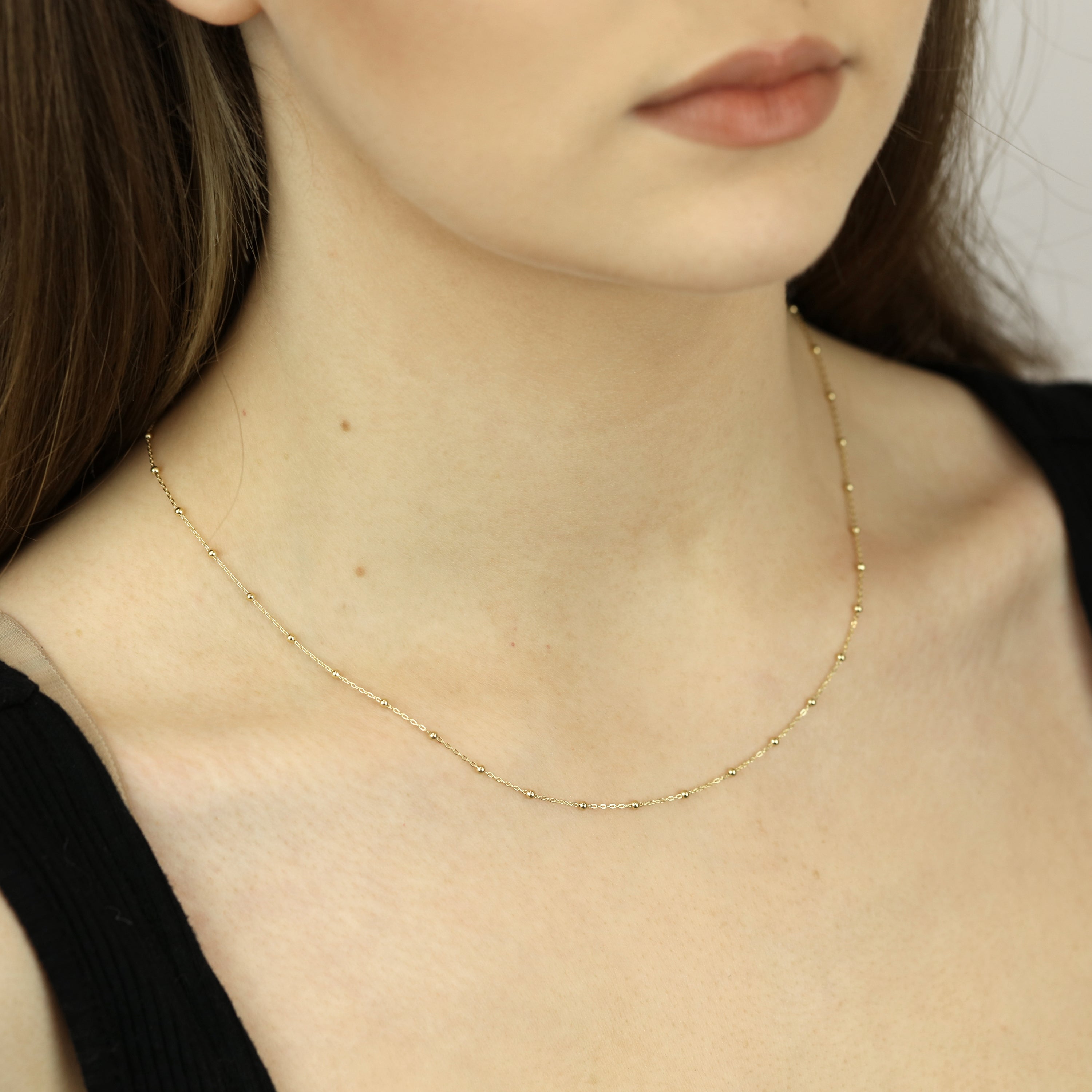 9 Karat Gold Pompon Kugel Kette Halskette 45,5 cm