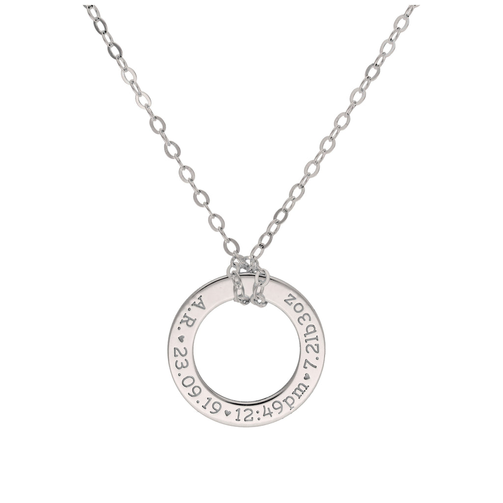 Maßgefertigte Sterlingsilber-Halskette mit Kreis für Neugeborene, 16-28 Zoll