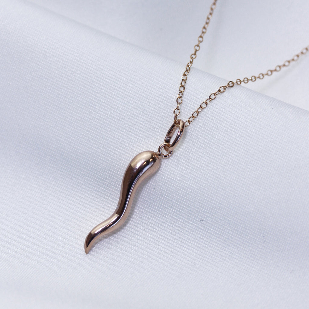 Roségold-vergoldete Cornicello-Halskette aus Sterlingsilber 14-22 Zoll