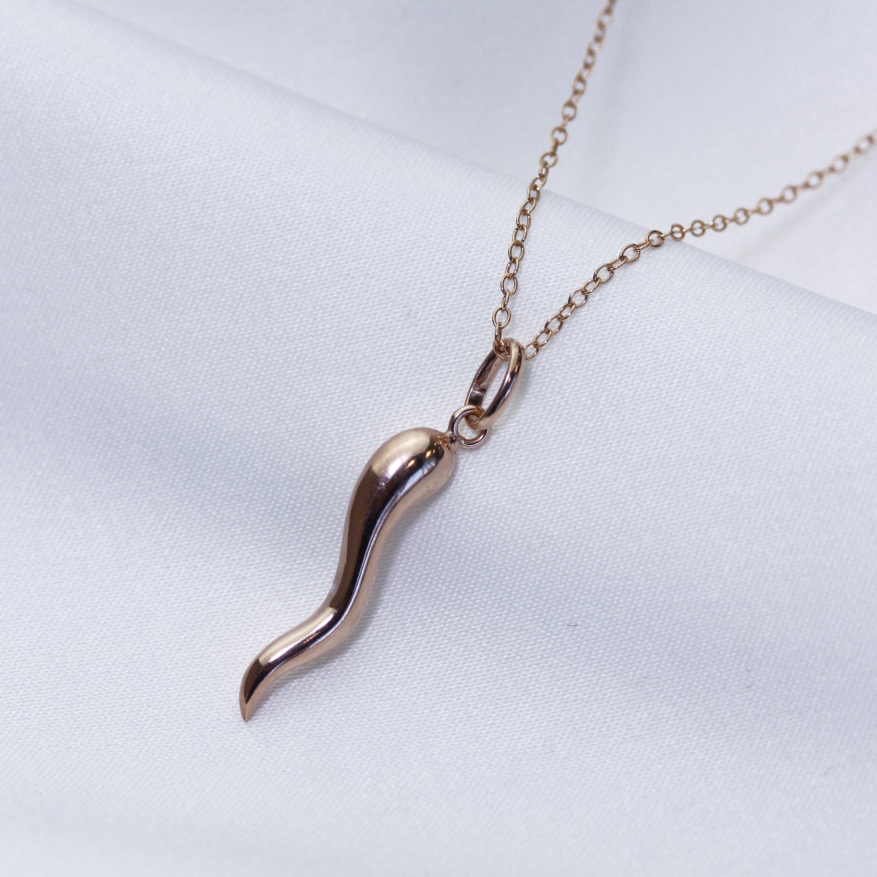 Roségold-vergoldete Cornicello-Halskette aus Sterlingsilber 14-22 Zoll