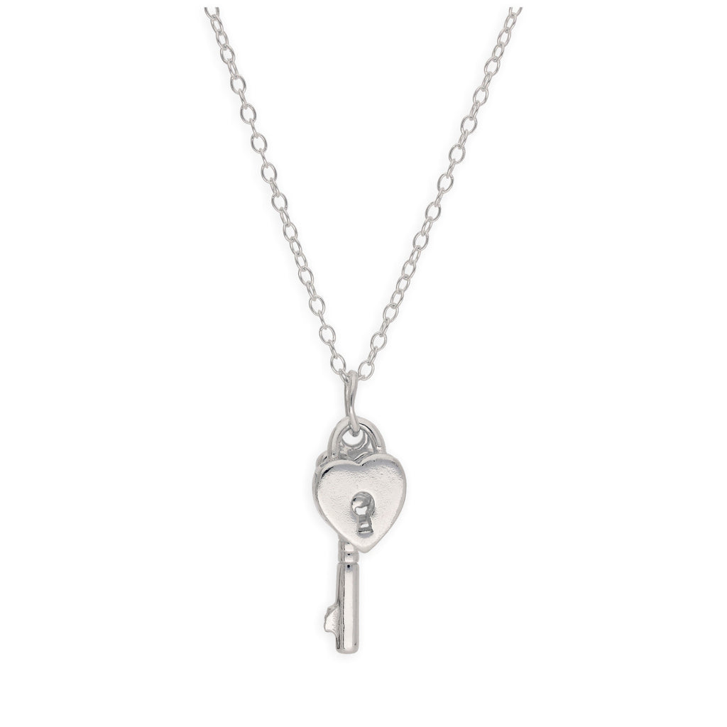 Halskette aus Sterlingsilber mit Herz-Vorhängeschloss und Schlüssel, 35-55 cm