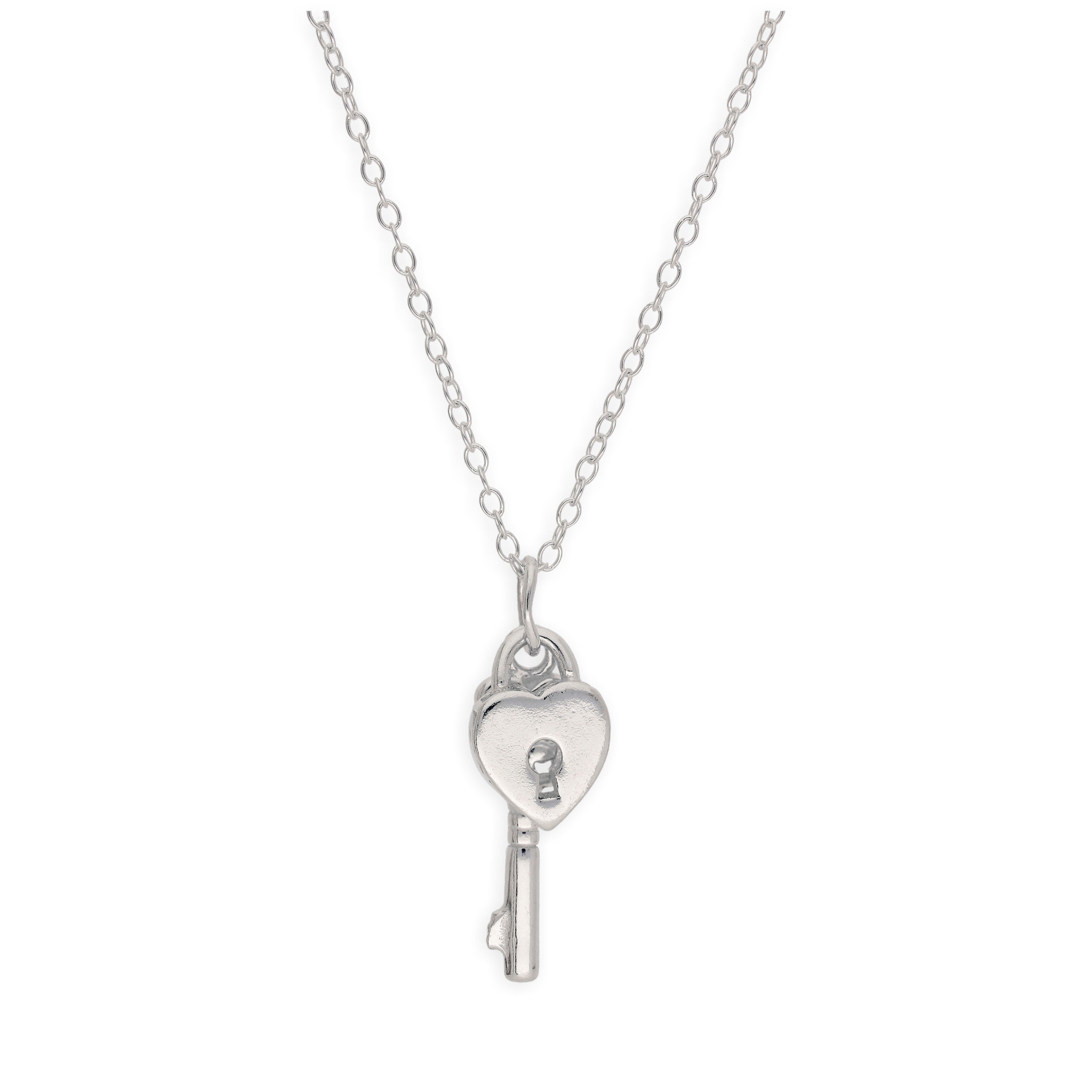 Halskette aus Sterlingsilber mit Herz-Vorhängeschloss und Schlüssel, 14-22 Zoll