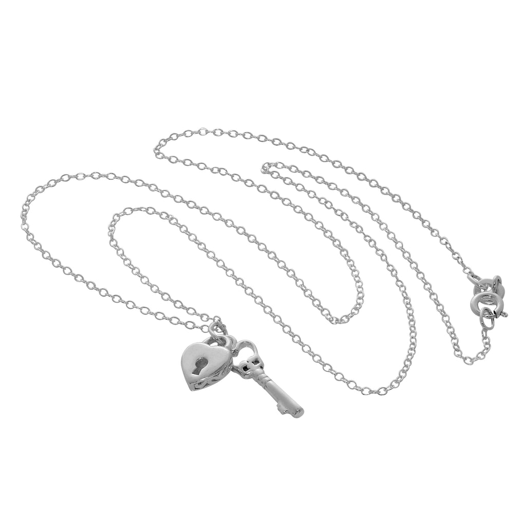 Halskette aus Sterlingsilber mit Herz-Vorhängeschloss und Schlüssel, 35-55 cm