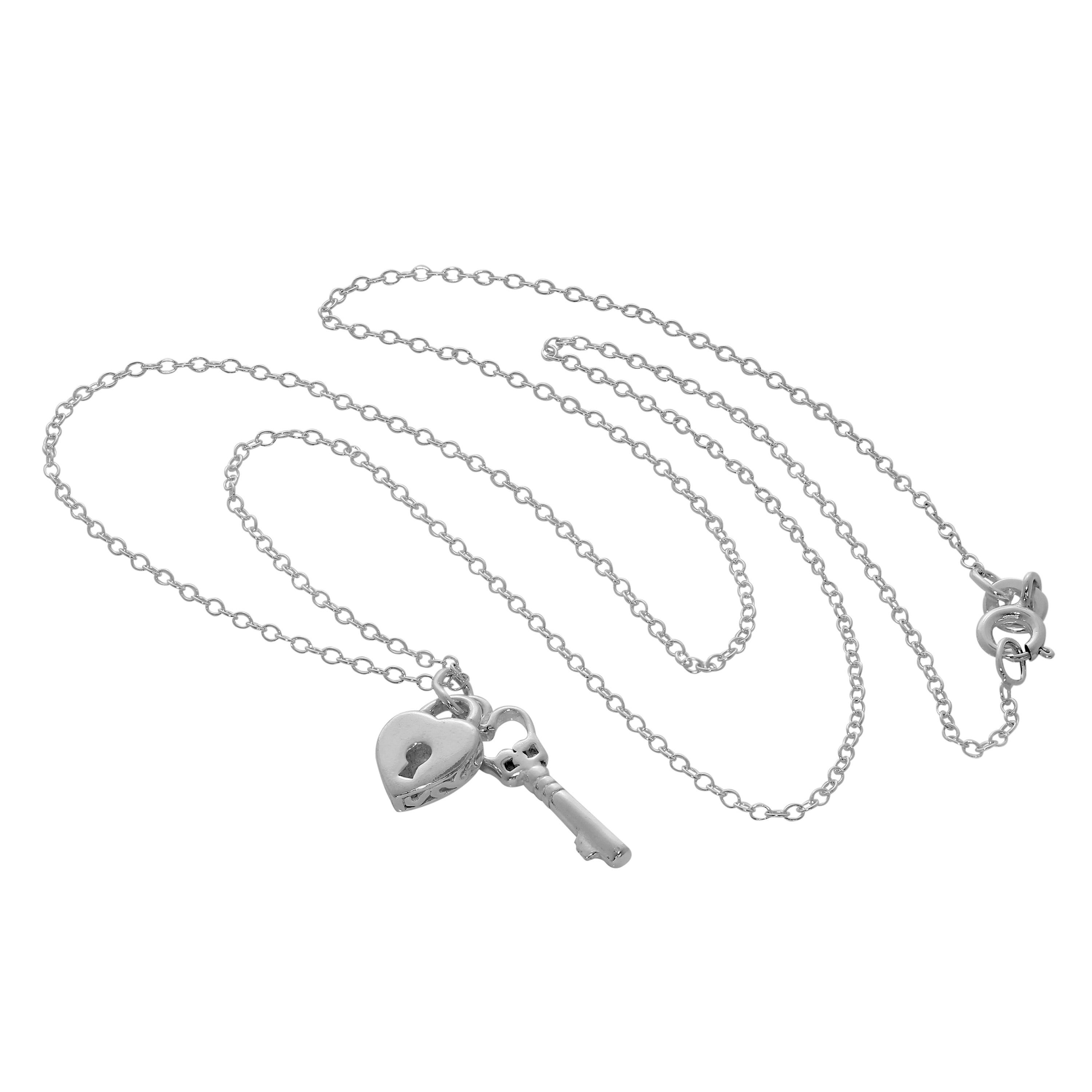 Halskette aus Sterlingsilber mit Herz-Vorhängeschloss und Schlüssel, 14-22 Zoll