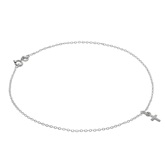 Sterlingsilber Mini Einfach Kreuz Belcher Fußkette - 25,5cm