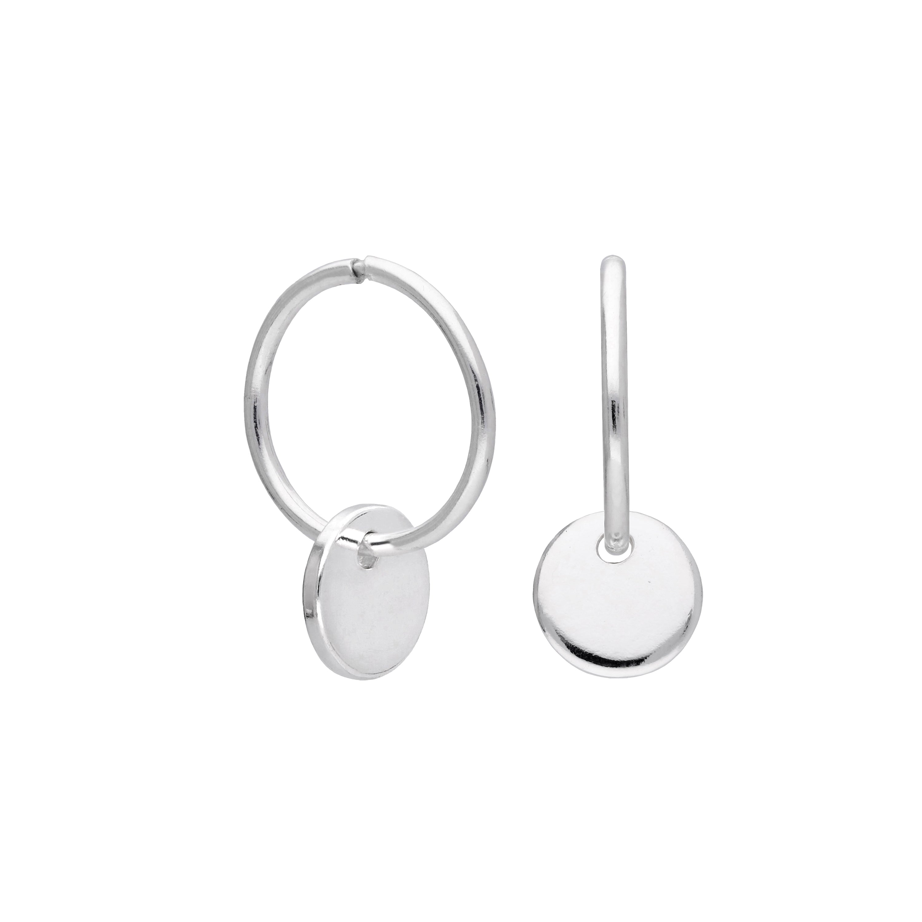 Sterlingsilber Runde Scheibe Charm Hoop Ohrringe 10 - 22 mm